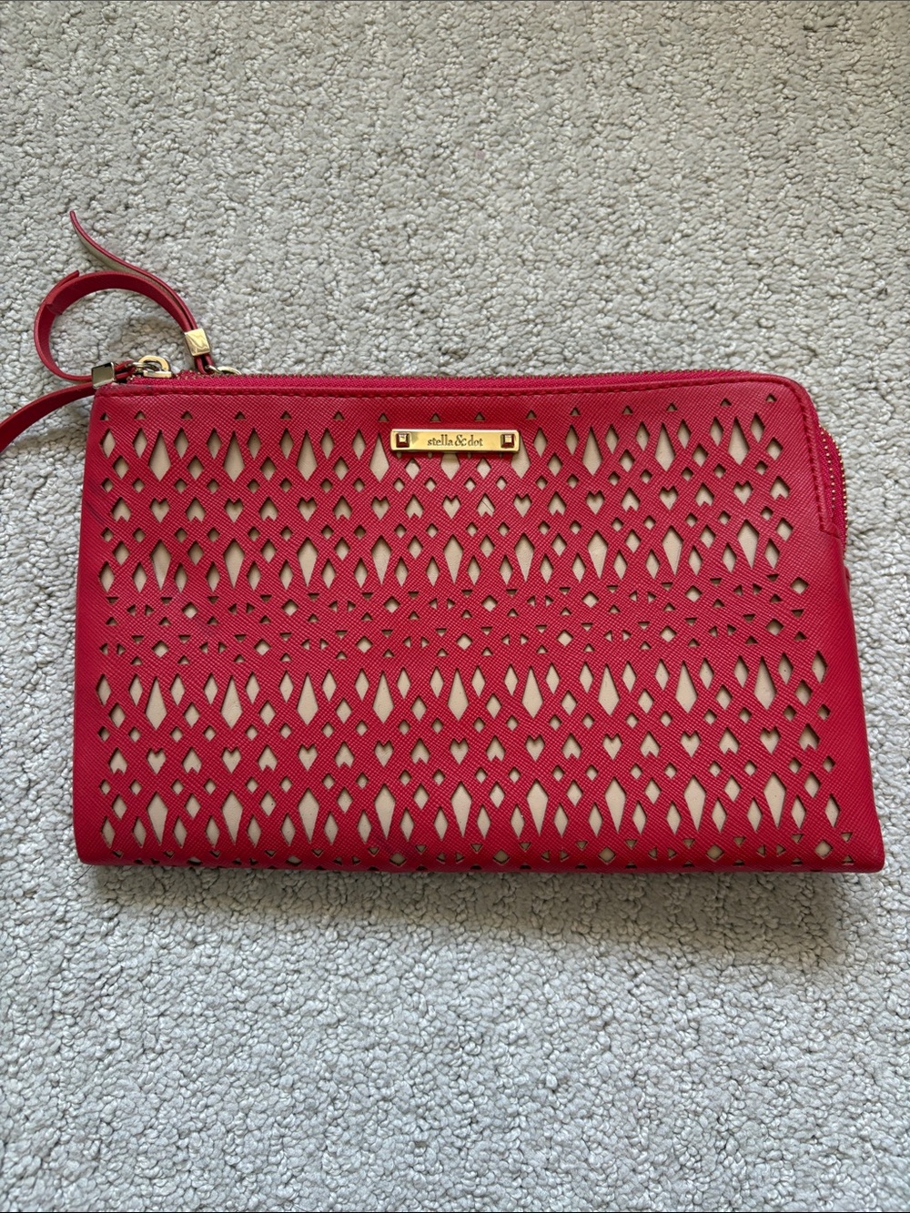 Stella & Dot Red Laser-Cut Clutch
